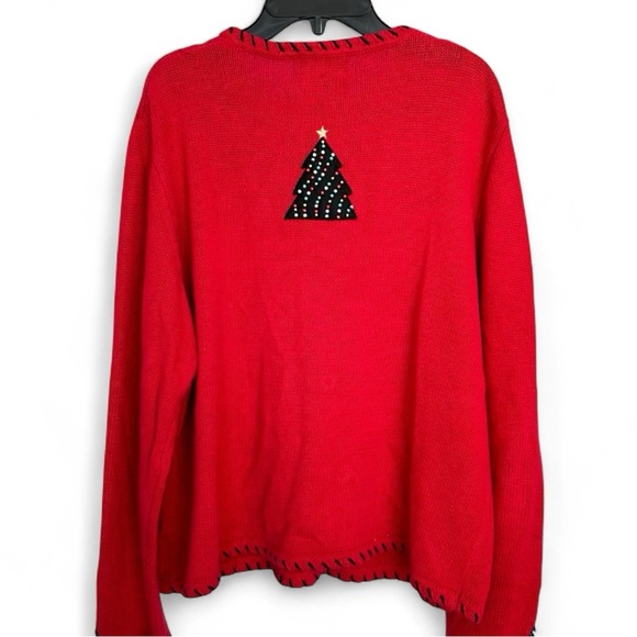 Designers Originals Studio Sweater FaLaLa Size XL Red Bead Christmas Tree - Picture 15 of 15